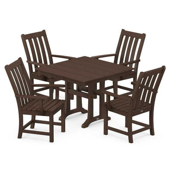 POLYWOOD Vineyard 5-Piece Farmhouse Trestle Arm Chair Dining Set in Mahogany