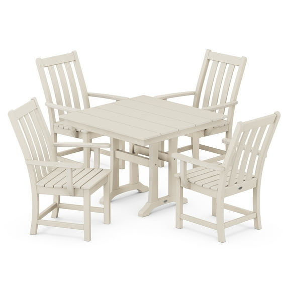 POLYWOOD Vineyard 5-Piece Farmhouse Trestle Arm Chair Dining Set in Sand