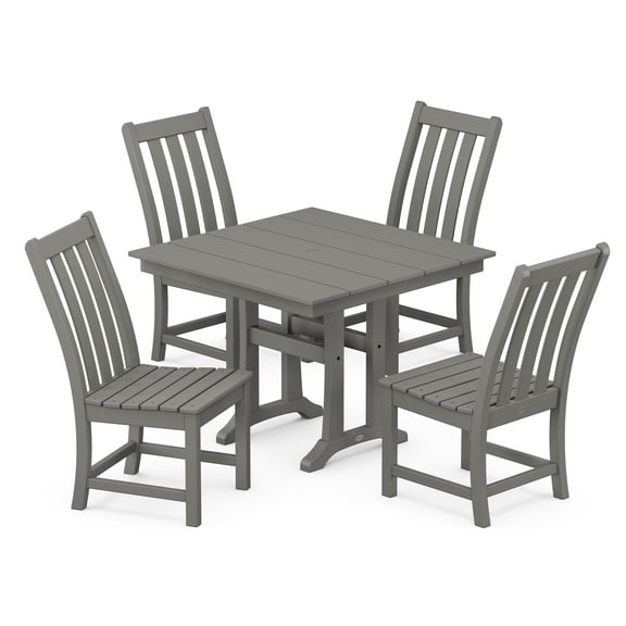 POLYWOOD Vineyard 5-Piece Farmhouse Trestle Side Chair Dining Set in Slate Grey