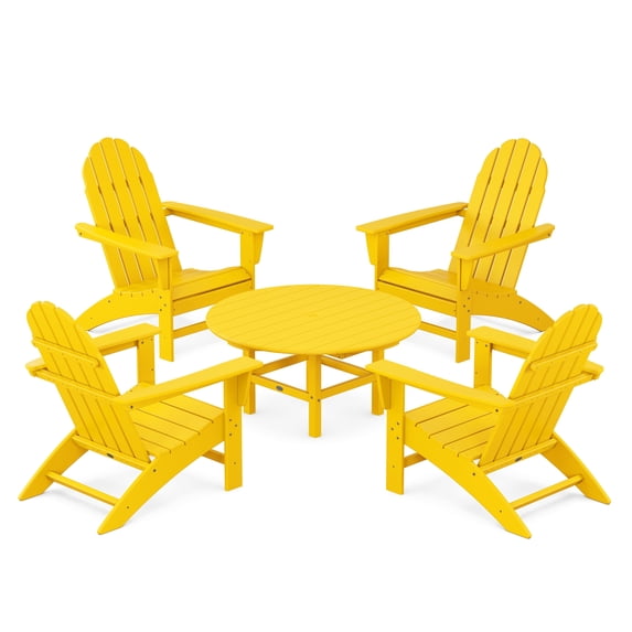 POLYWOOD Vineyard 5-Piece Outdoor Adirondack Chair Conversation Set in Lemon