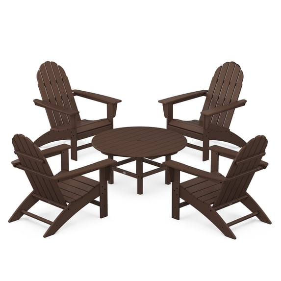 POLYWOOD Vineyard 5-Piece Outdoor Adirondack Chair Conversation Set in Mahogany