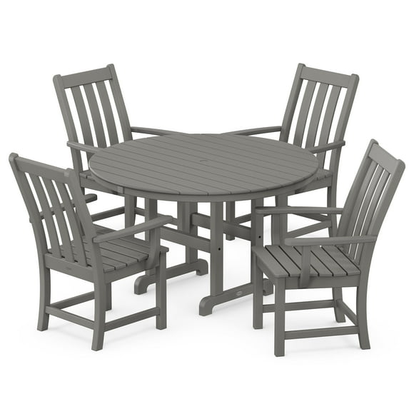 POLYWOOD Vineyard 5-Piece Round Arm Chair Dining Set in Slate Grey