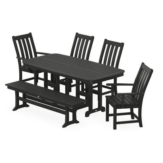 POLYWOOD Vineyard 6-Piece Dining Set with Bench in Black
