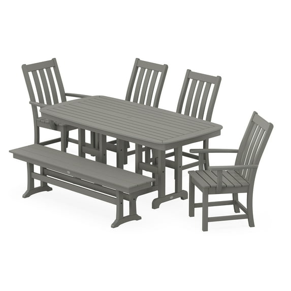 POLYWOOD Vineyard 6-Piece Dining Set with Bench in Slate Grey