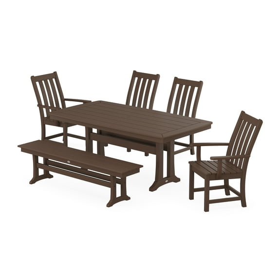 POLYWOOD Vineyard 6-Piece Dining Set with Trestle Legs in Mahogany