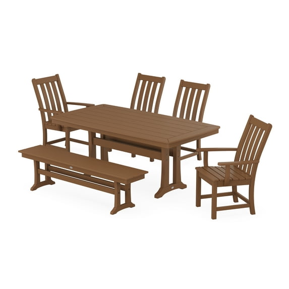 POLYWOOD Vineyard 6-Piece Dining Set with Trestle Legs in Teak