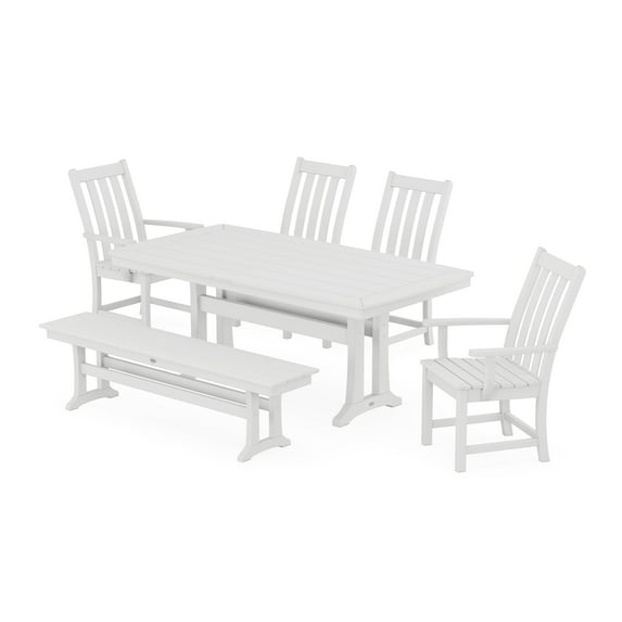 POLYWOOD Vineyard 6-Piece Dining Set with Trestle Legs in White