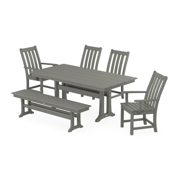 POLYWOOD Vineyard 6-Piece Farmhouse Dining Set With Trestle Legs in Slate Grey