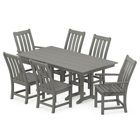 POLYWOOD Vineyard 7-Piece Farmhouse Plastic Dining Set, Slate Gray