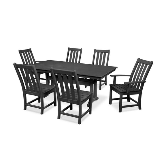 POLYWOOD Vineyard 7-Piece Farmhouse Trestle Dining Set in Black