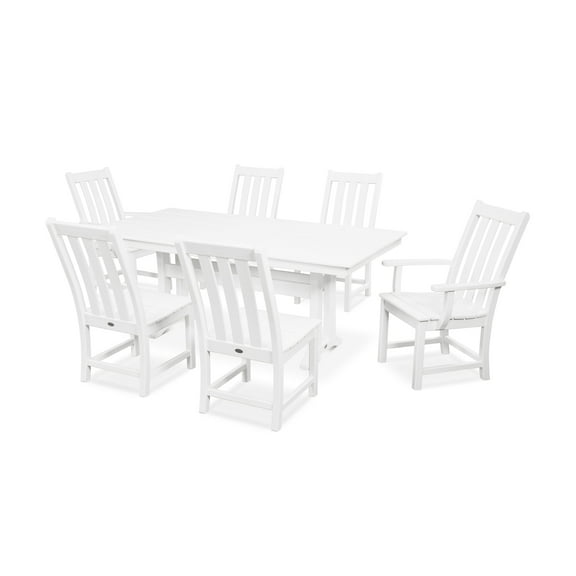 POLYWOOD Vineyard 7-Piece Farmhouse Trestle Dining Set in White