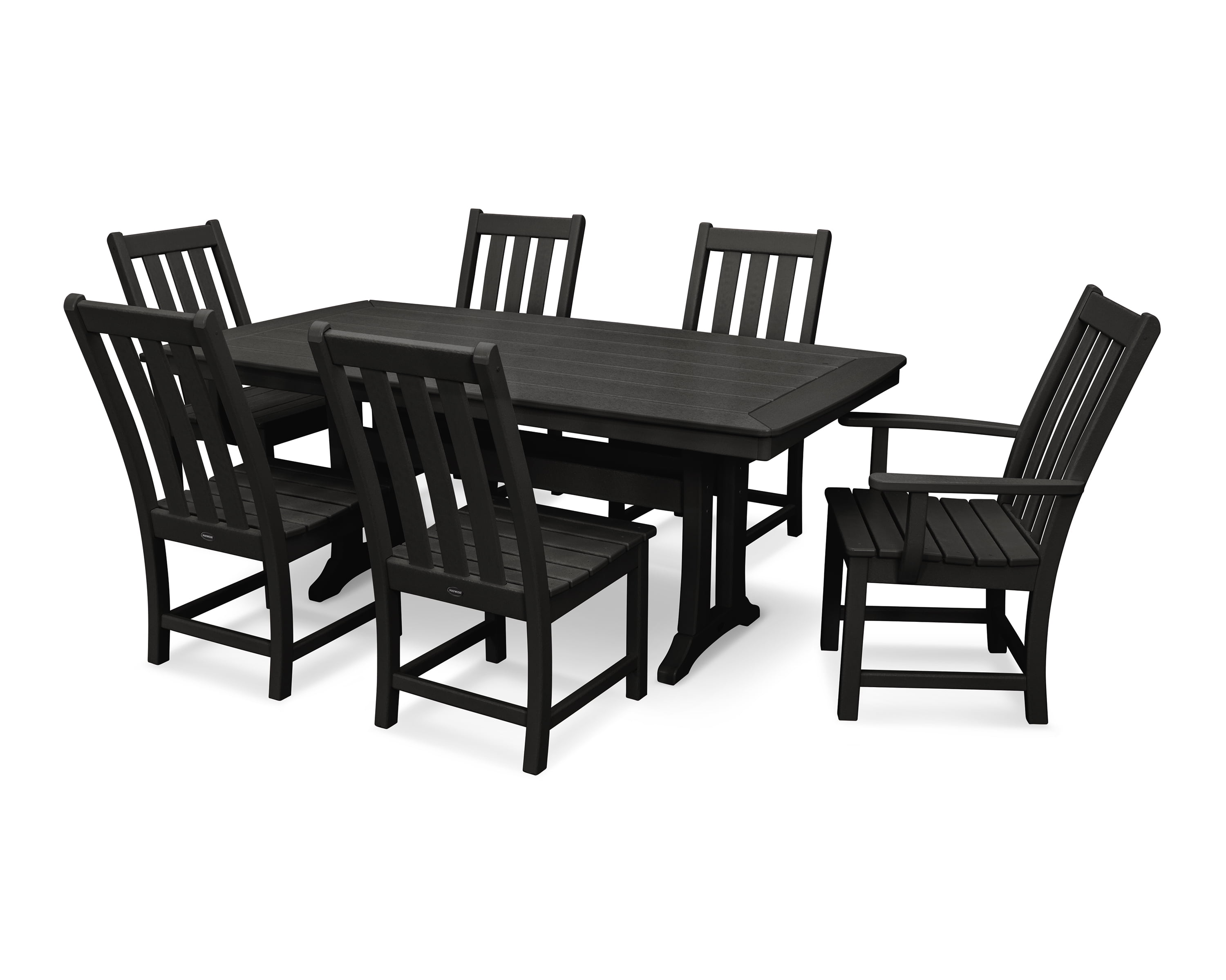 Black 7-Piece Outdoor Dining Set with Trestle Legs