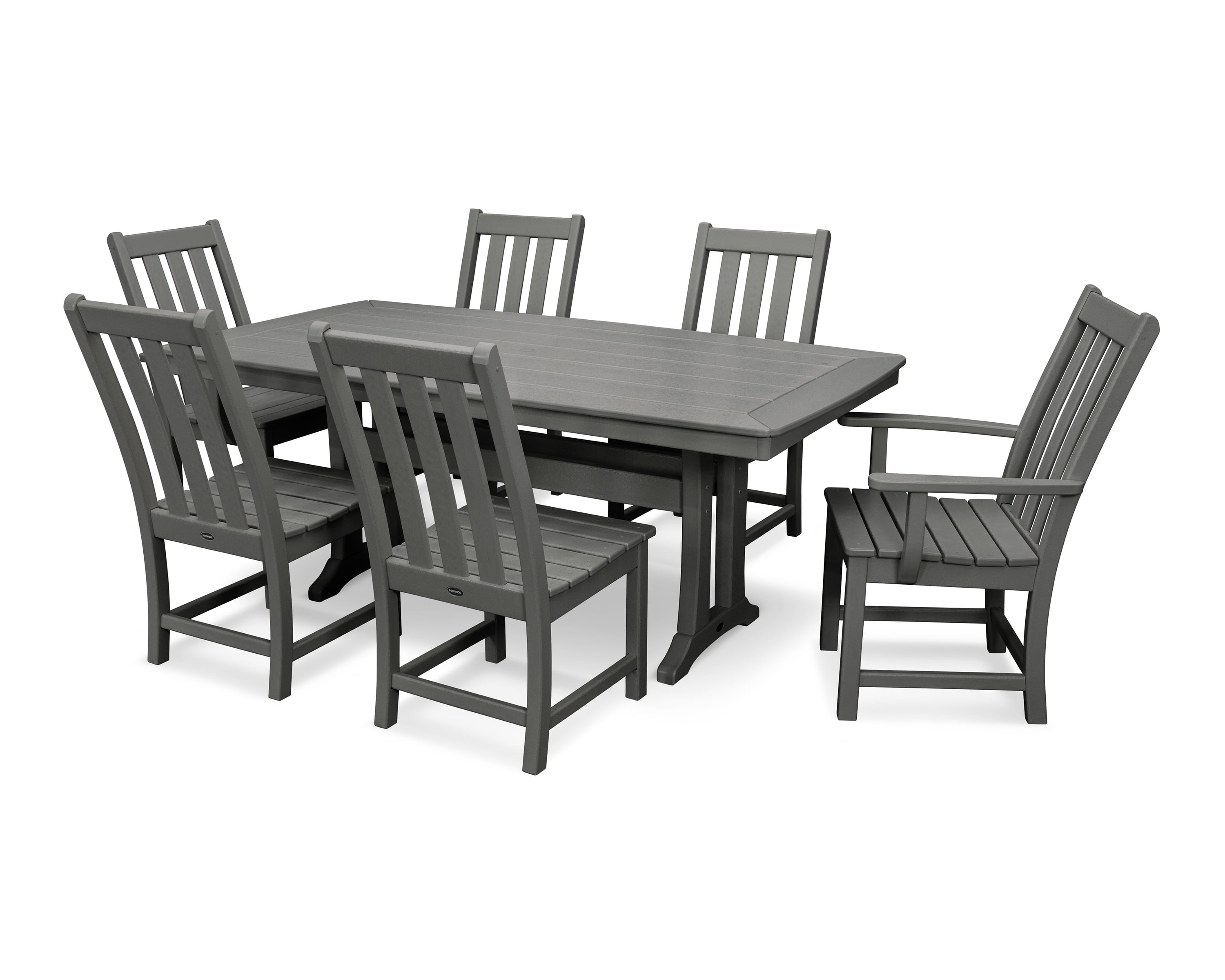 Slate Grey 6-Person Outdoor Dining Set with Trestle Table