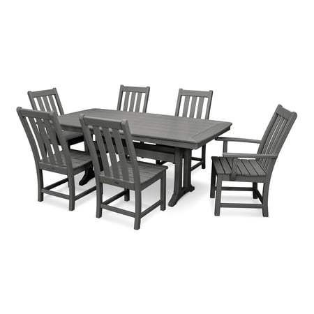 POLYWOOD Vineyard 7-Piece Nautical Trestle Dining Set in Slate Grey