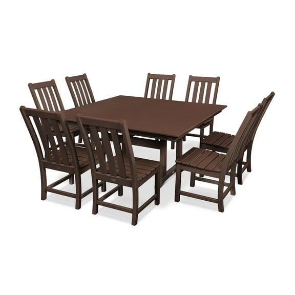 POLYWOOD Vineyard 9-Piece Farmhouse Trestle Dining Set in Mahogany