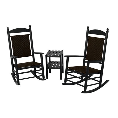 polywood 3-piece jefferson woven outdoor rocking chair & side table set