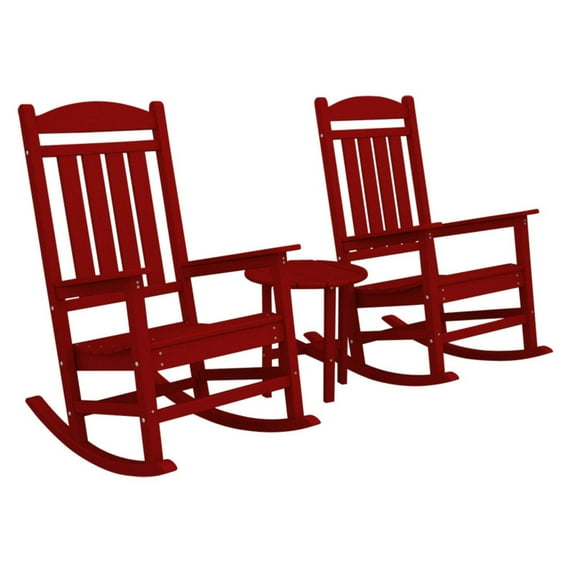 polywood 3-piece red presidential outdoor rocking chair & round side table set