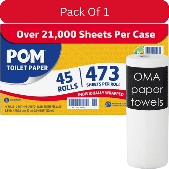 POM 2-Ply Toilet Paper  45-Roll Bulk Pack (473 Sheets/Roll)-With Paper Towel By OMA