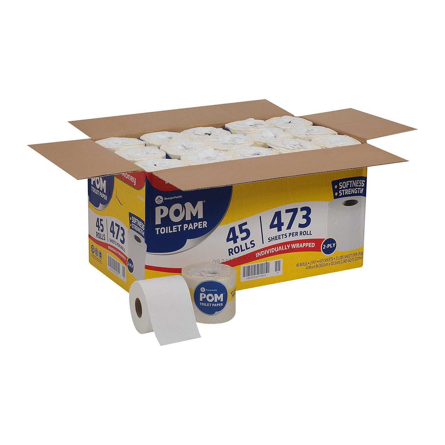 POM Bath Tissue, 2 Ply, 473 Sheets, 45 Rolls