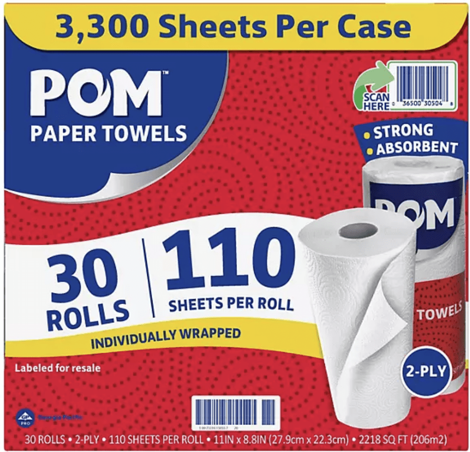 POM Individually Wrapped 2-Ply Paper Towels 30 rolls, 110 sheets/roll