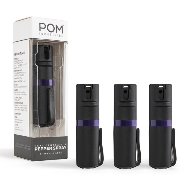 POM Pepper Spray Flip Top Pocket Clip - Maximum Strength OC - Black On Black - Self Defense