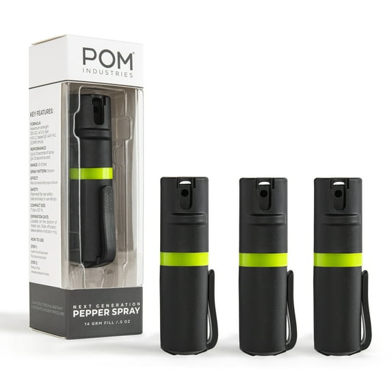 POM Pepper Spray Flip Top Pocket Clip - Maximum Strength OC Spray - Tactical Compact & Safe Design - 25 Bursts & 10 ft Range - Powerful & Accurate Stream Pattern