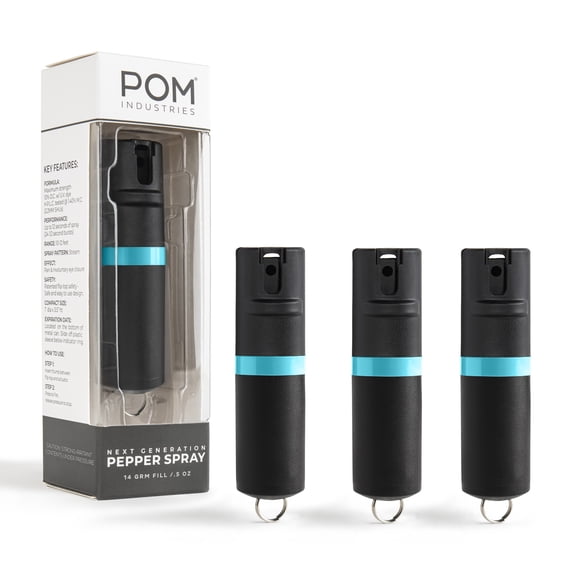 POM Pepper Spray Keychain - Flip Top Safety - Maximum Strength OC Spray - Tactical Compact & Safe Design - 25 Bursts & 10 ft Range - Powerful & Accurate Stream Pattern