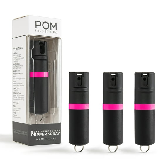 POM Pepper Spray Keychain - Flip Top Safety - Maximum Strength OC Spray - Tactical Compact & Safe Design - 25 Bursts & 10 ft Range - Powerful & Accurate Stream Pattern