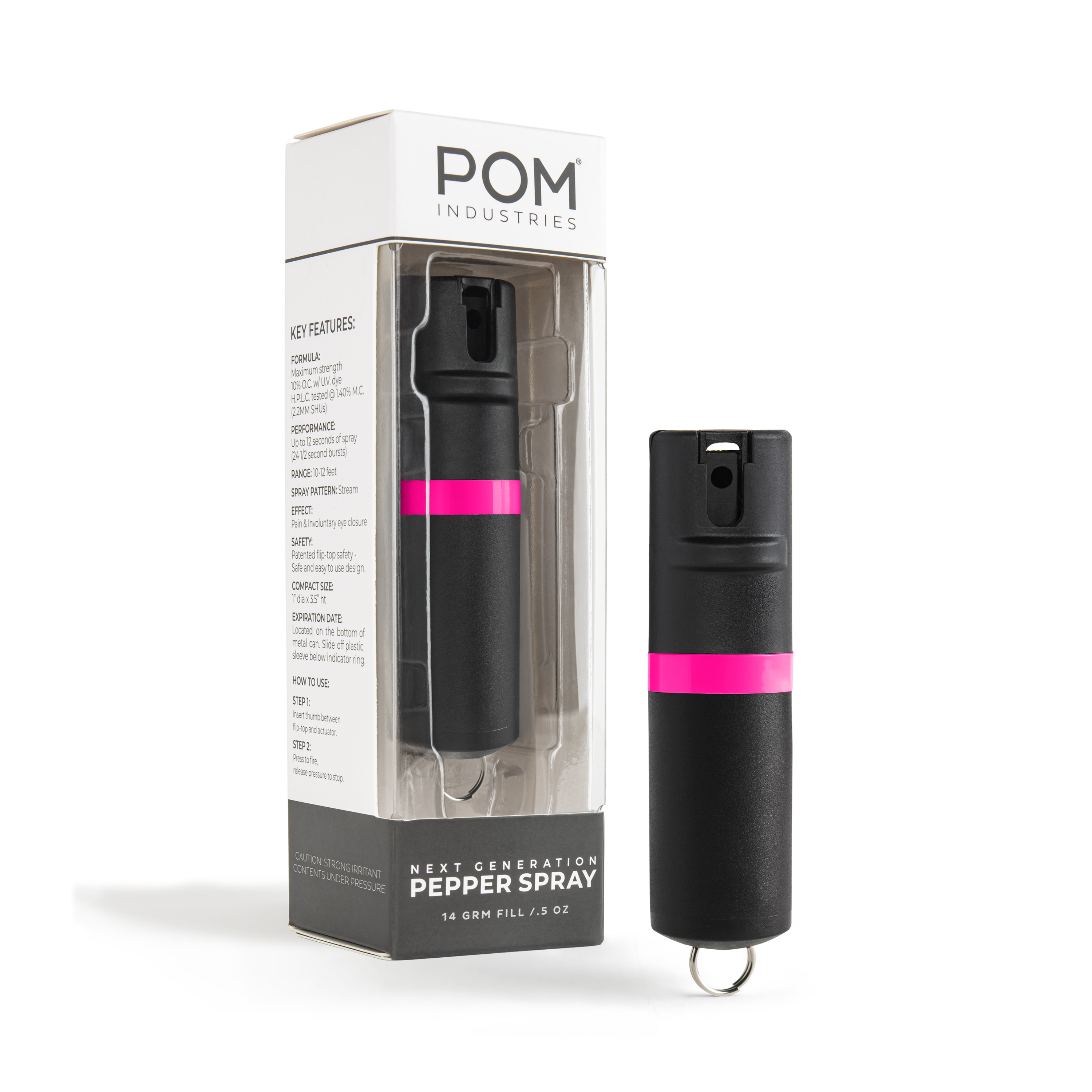 POM Pepper Spray Keychain Flip Top Safety Maximum Strength OC Spray Tactical Compact