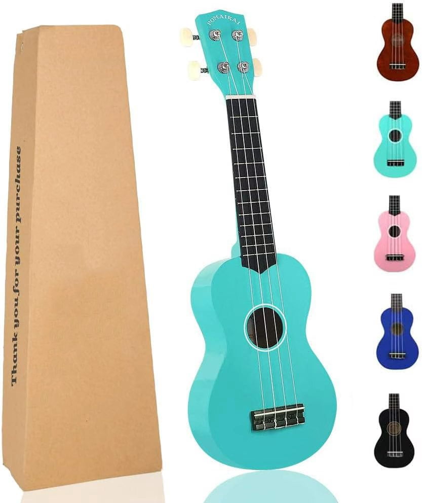 POMAIKAI Soprano Ukulele Starter Wood Ukele Hawaiian Guitar Ukelele 21" Beginner and Students (Light blue)