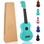 POMAIKAI Soprano Ukulele Starter Wood Ukele Hawaiian Guitar Ukelele 21" Beginner and Students Light blue