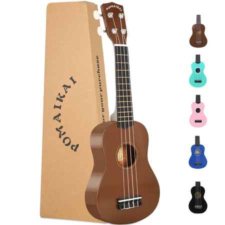POMAIKAI Soprano Ukulele for Beginners, 21 Inch Hawaii Mini Guitar Wood Ukelelefor Kids (Brown)