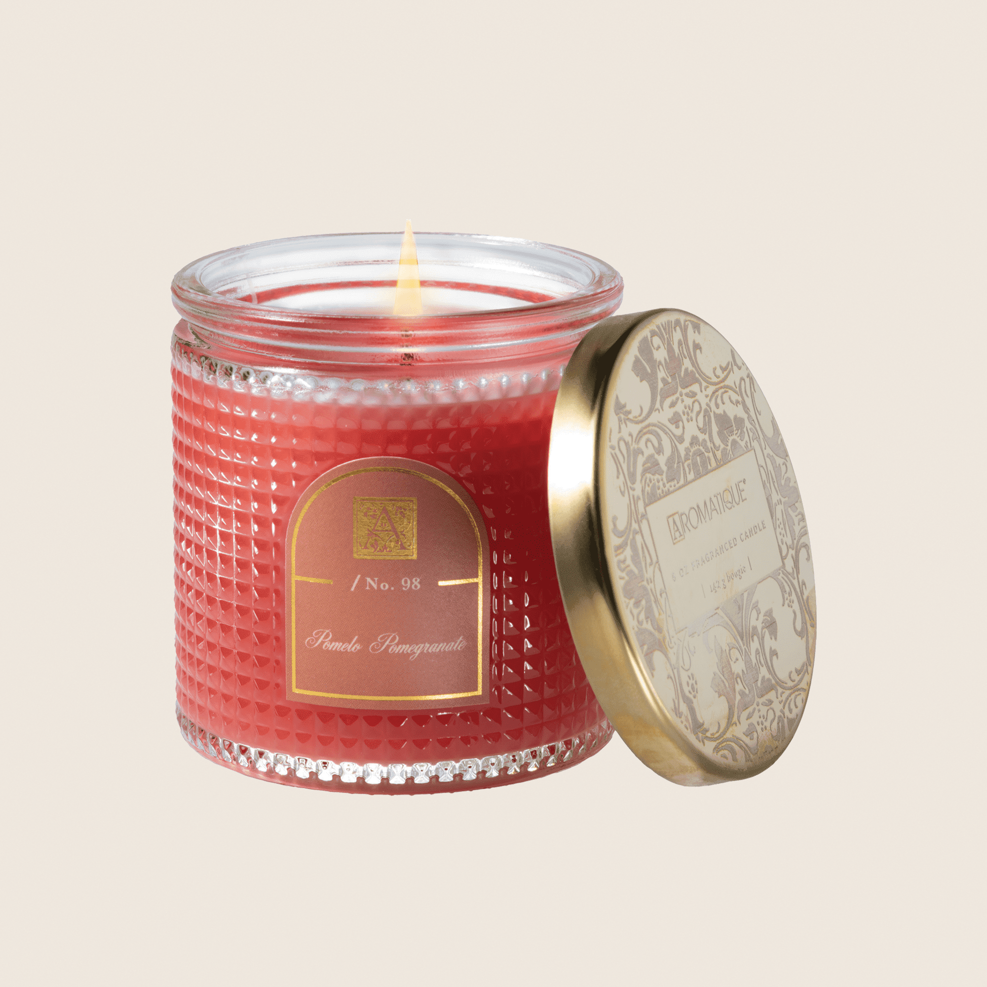 POMELO POMEGRANATE Aromatique Textured Glass Metal Lid 6 oz Scented Jar Candle