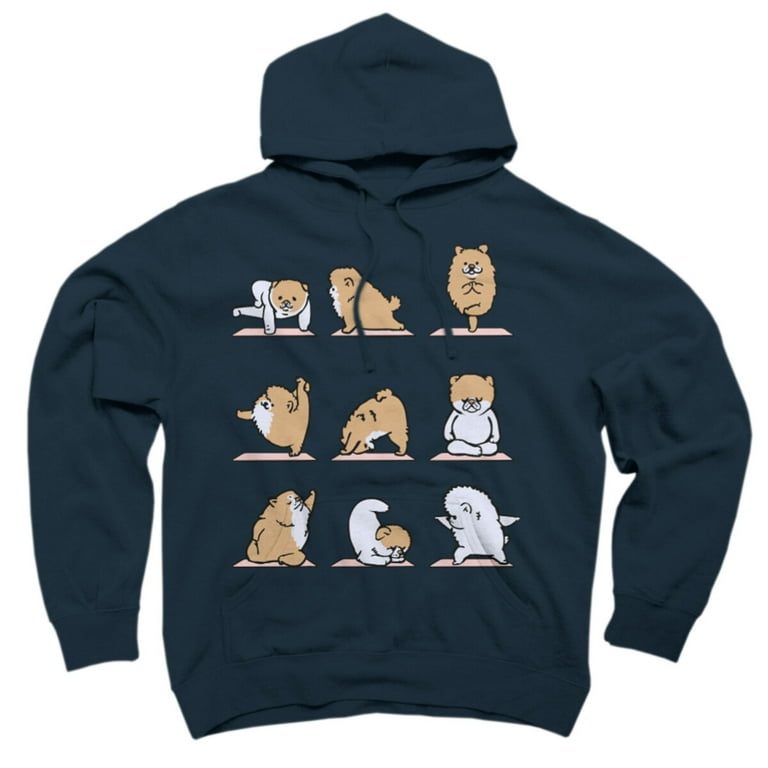 POMERANIAN YOGA Navy Blue Graphic Pullover Hoodie Design By