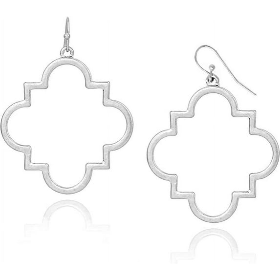 POMINA Quatrefoil Clover Gold Dangle Drop Earrings Gold Silver Two Tone Textured Trendy Fashion Earrings for Women Teen