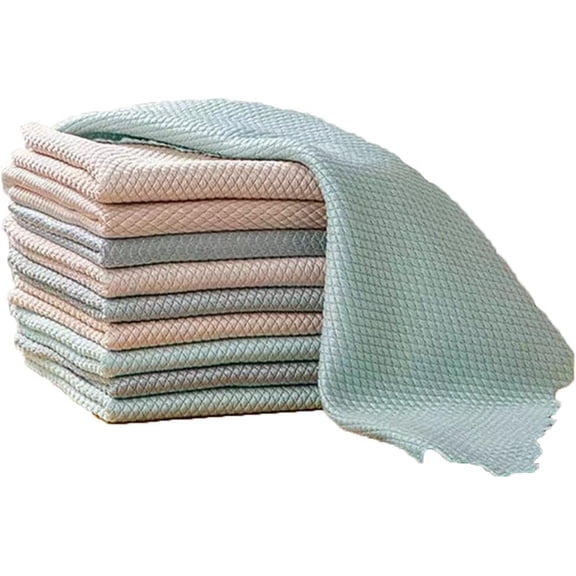 POMO 10Pcs Nano Streak Free Magic Microfiber Cleaning Cloths Easy Clean Nanoscale,Fish Scale Window Mirror Glass Car Stainless Steel Cleaning,Lint Free Dish cloth Wine Glass Polishing Towel,Reusable
