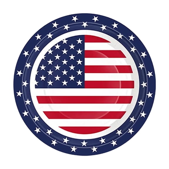 POMOMOP Patriotic 4th of July Party Supplies 7 inch Plates 24 pc, American Flag Pattern USA Style Disposable Tableware, for Independence Day Memorial Day Party Decorations-24 Guests