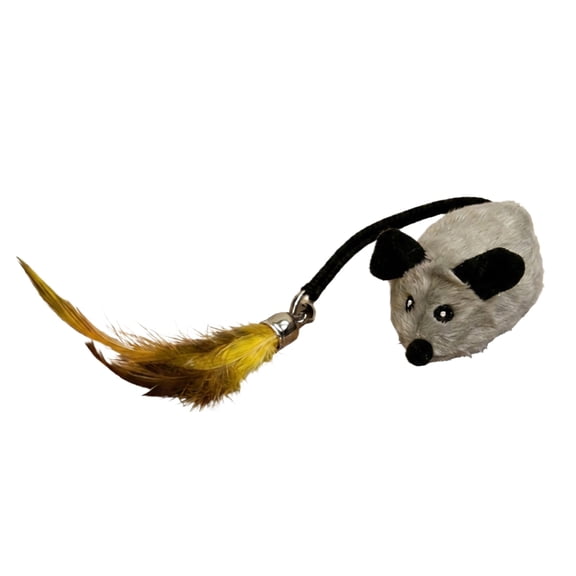 POMOMOP Simulation Plush Mouse Cat Toy 4.7 Inch, Gray 2.4G Remote Control Electric Stuffed Mouse with Feather Tail, Interactive Bionic Play Toy for Indoor Household Cats