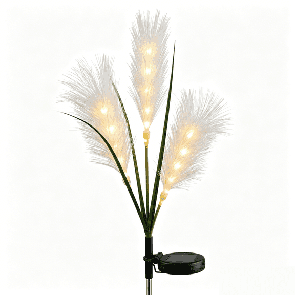 POMOMOP Solar Pampas Grass Lights 9.8 Inch, Fluffy Reed Stake Decor Lamp, Reeds Landscape Light for Yard Garden Patio Pathway Outdoor Home Ambiance Decoration