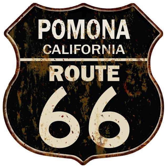 POMONA, CALIFORNIA Route 66 Shield Metal Sign Man Cave Garage Size: 12"x 12"