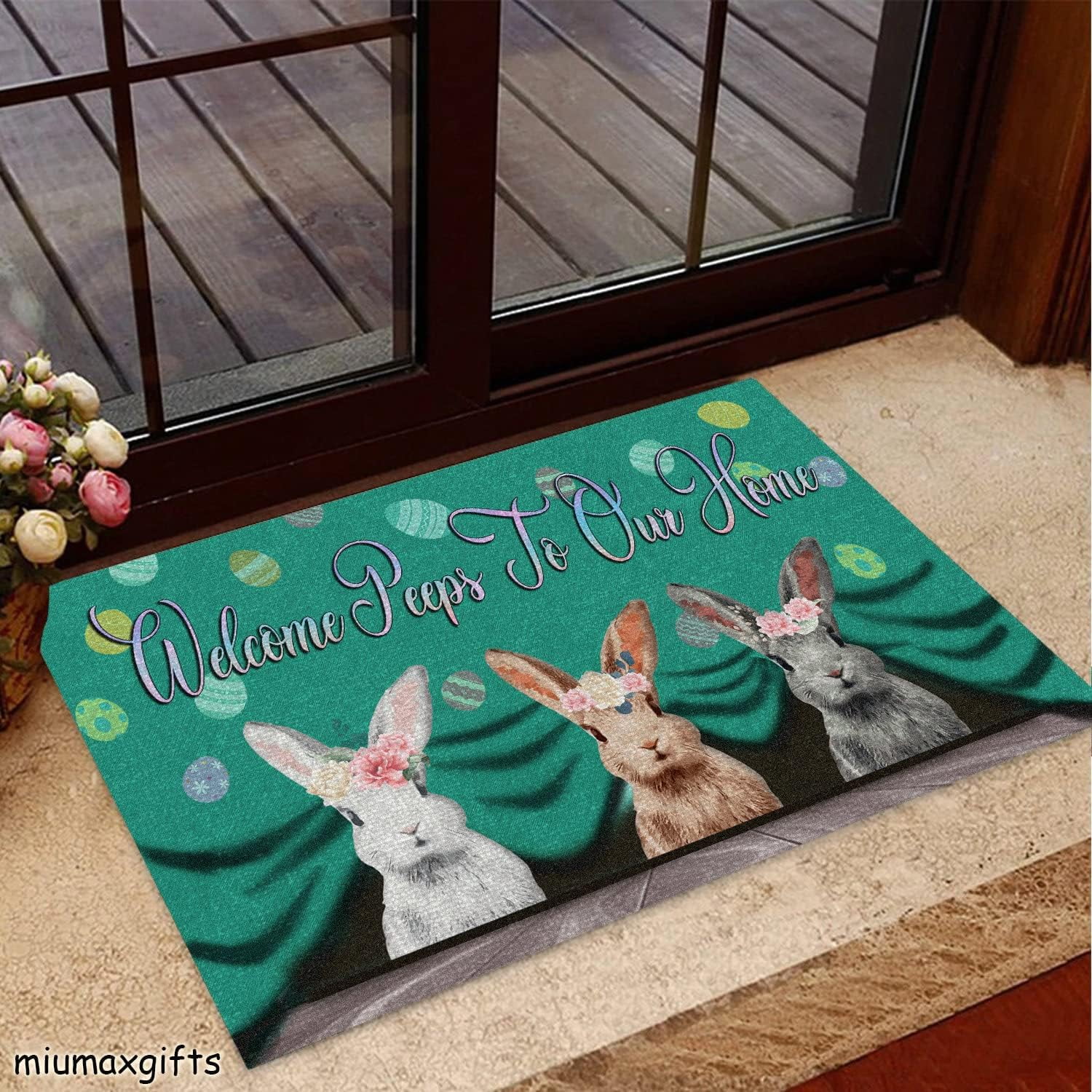 POMOTER Easter Bunny Doormat,Welcome Peeps Doormat,Rabbit Doormat ...