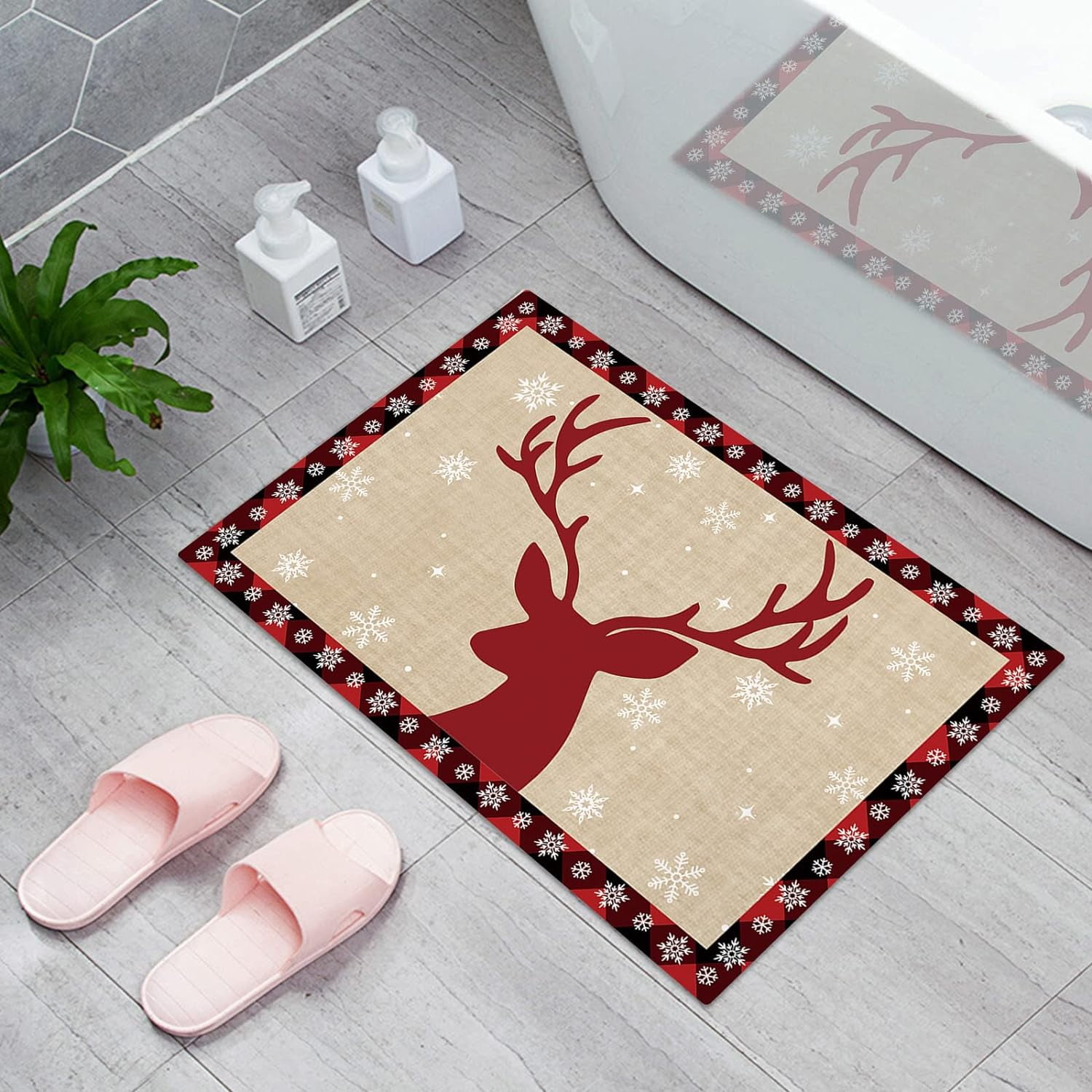 POMOTER Indoor Door Mat Winter Animals Deer Snowflake Non Slip Front
