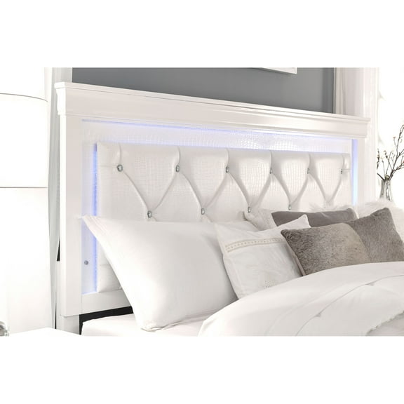 POMPEI METALLIC WHITE KING BED GROUP WITH LED