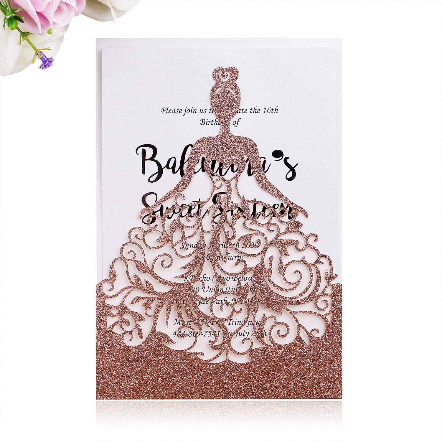 STYLISED ROSE GOLD NUMBERS Eleganza Glitter Stickers Invitations