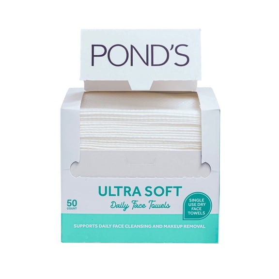 PONDS Ultra Soft Dry Face Towels, 50 Count, Disposable Facial Cleansing Towels for Makeup Removal