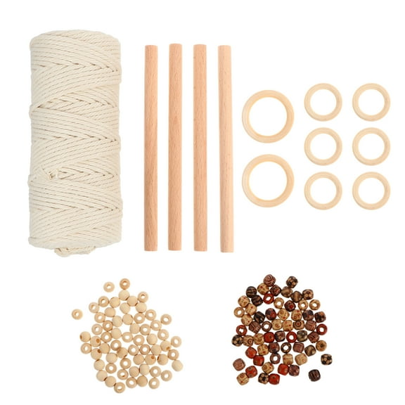 PONDER 1 Set Macrame Cotton Cord Beads Kit Wooden Cord DIY Wall Plant Hanger (Set 2)