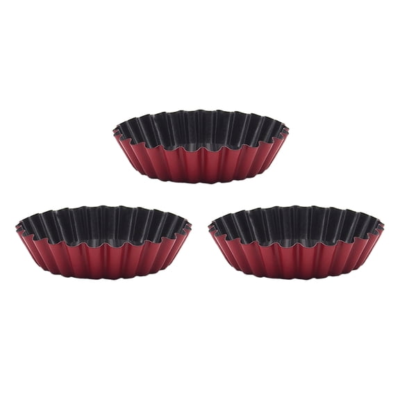 PONDER 3PCS Carbon Steel Egg Tart Mold Non-Stick Cupcake Cookie Pudding Mould Baking Tool (Red)