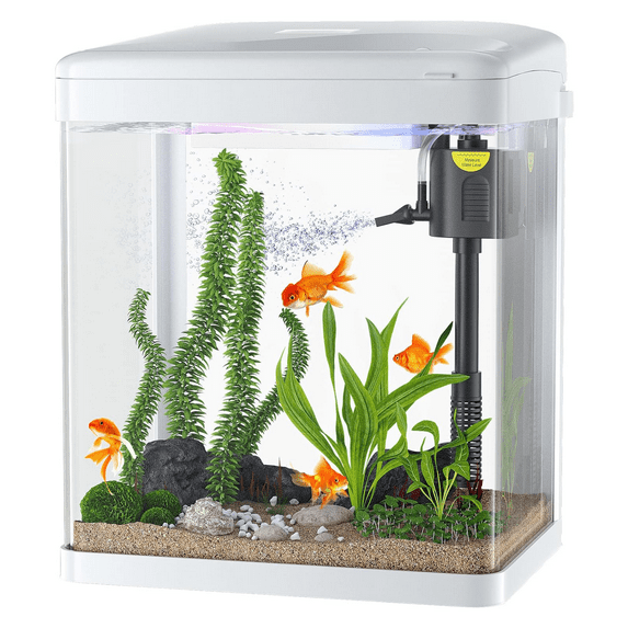 PONDON Fish Tank, 2 Gallon Glass Aquarium, 3 in 1 Fish Tank with Filter and Light, Desktop Small Fish Tank for Betta Fish, Shrimp, Goldfish (Black, 2 Gallon)