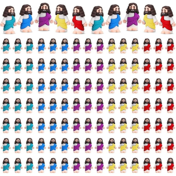 PONGUI 100Pcs Little Jesus Figures, Jesus Toys, Original Design Mini Rubber Jesus Figures to Hide and Seek Religious Party Favors Sunday Craft Baptism Gifts for Easter Egg Stuffers (Multicolor)
