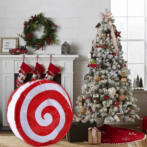 PONPRNGY 1 Pack Christmas Wreath Storage Bags, 24 Inch Lollipop theme Garland Storage Containers with Dual Zipper Handles, Durable Christmas Decoration Box Holder for Holiday Xmas